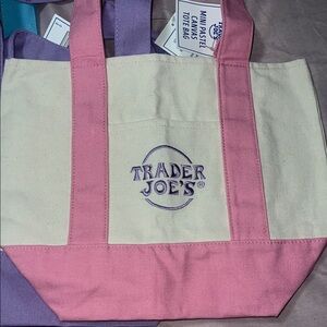 Trader Joe's Pink and Cream Tote Bag
